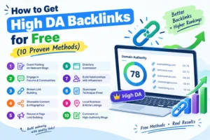 How to get high DA backlinks for free using 10 proven link-building methods to improve website authority and SEO rankings.